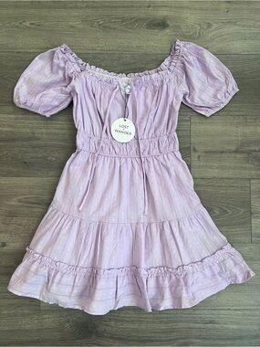 LOST + WANDER Puff Sleeve Mini Dress XS Pastel Purple Cottagecore Boho Summer